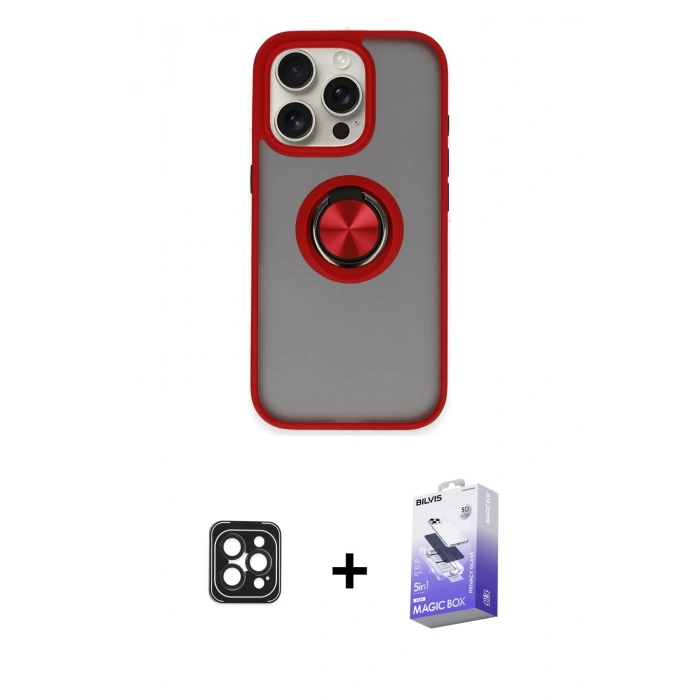 MARSİLYAN™- iPhone 16 Pro Max Kılıf Yörünge Çizgi - Siyah Bilvis 5in1 5D Magic Hayalet Cam Ekran Koruyucu + PVD Metal Kamera Lens - SH