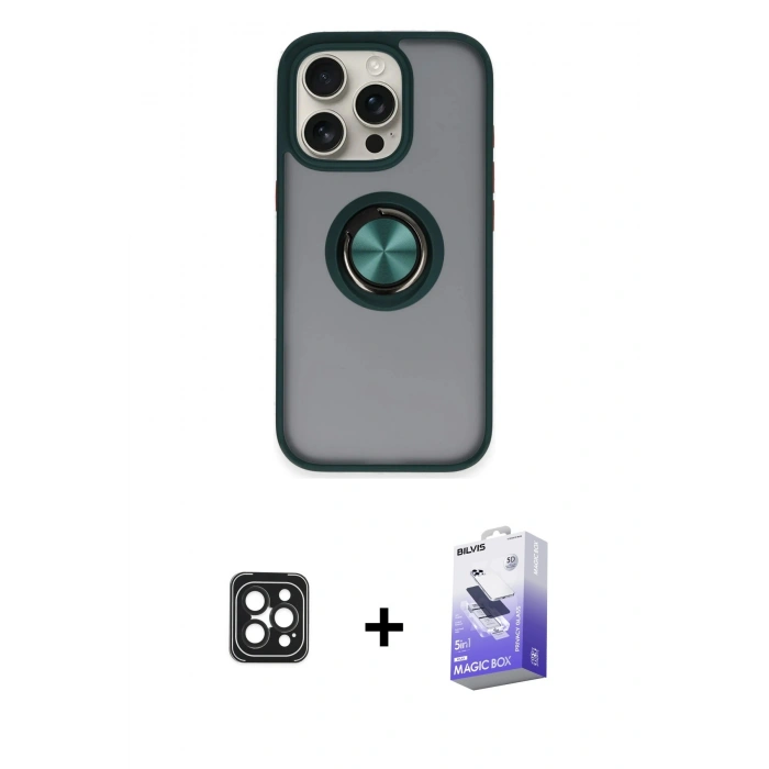 MARSİLYAN™- iPhone 16 Pro Max Kılıf Yörünge Çizgi - Siyah Bilvis 5in1 5D Magic Hayalet Cam Ekran Koruyucu + PVD Metal Kamera Lens - SH