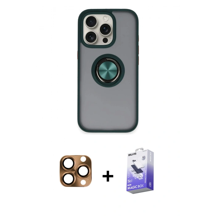 MARSİLYAN™- iPhone 16 Pro Max Kılıf Yörünge Çizgi - Siyah Bilvis 5in1 5D Magic Hayalet Cam Ekran Koruyucu + Pers Alüminyum Kamera Lens - CLTM