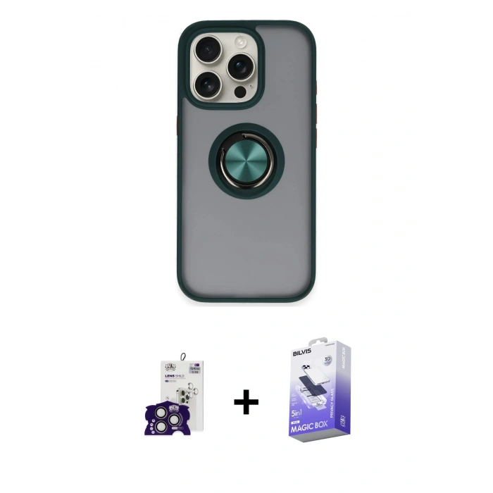 MARSİLYAN™- iPhone 16 Pro Max Kılıf Yörünge Çizgi - Siyah Bilvis 5in1 5D Magic Hayalet Cam Ekran Koruyucu + Bilvis Titan Kamera Lens - TMGI