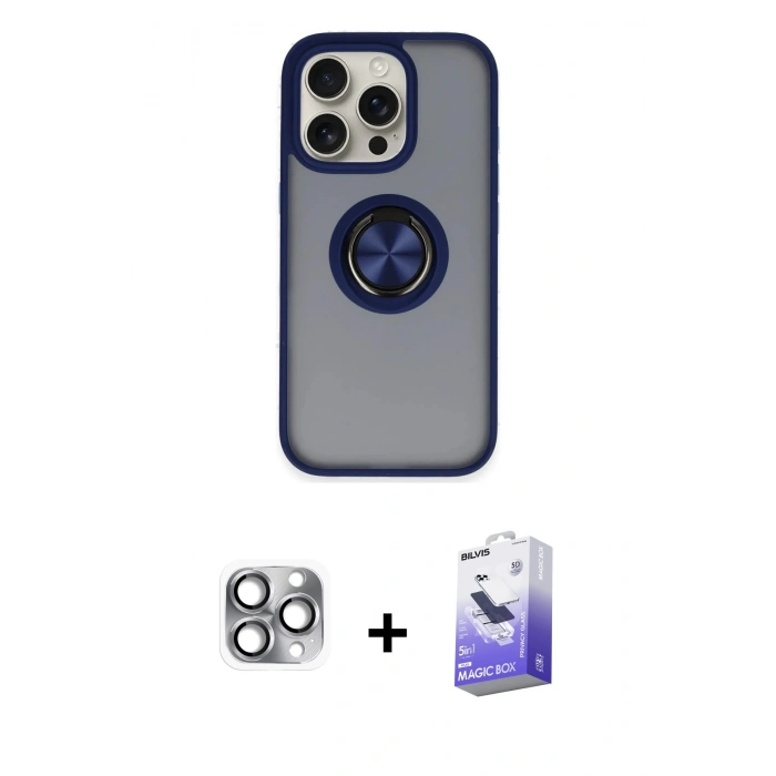 MARSİLYAN™- iPhone 16 Pro Max Kılıf Yörünge Çizgi - Siyah Bilvis 5in1 5D Magic Hayalet Cam Ekran Koruyucu + Pers Alüminyum Kamera Lens - GI