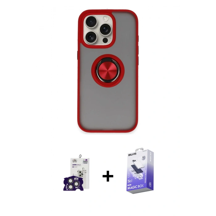 MARSİLYAN™- iPhone 16 Pro Max Kılıf Yörünge Çizgi - Siyah Bilvis 5in1 5D Magic Hayalet Cam Ekran Koruyucu + Bilvis Titan Kamera Lens - TMGI
