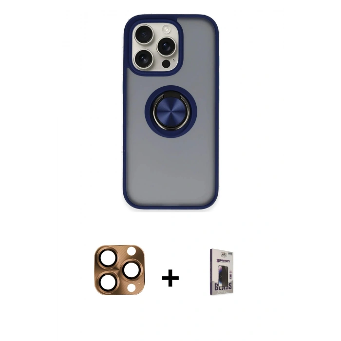 MARSİLYAN™- iPhone 16 Pro Max Kılıf Yörünge Çizgi - Siyah Bilvis Hayalet Cam Ekran Koruyucu + Pers Alüminyum Kamera Lens - CLTM
