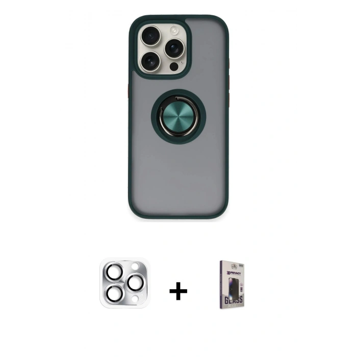 MARSİLYAN™- iPhone 16 Pro Max Kılıf Yörünge Çizgi - Siyah Bilvis Hayalet Cam Ekran Koruyucu + Pers Alüminyum Kamera Lens - GS