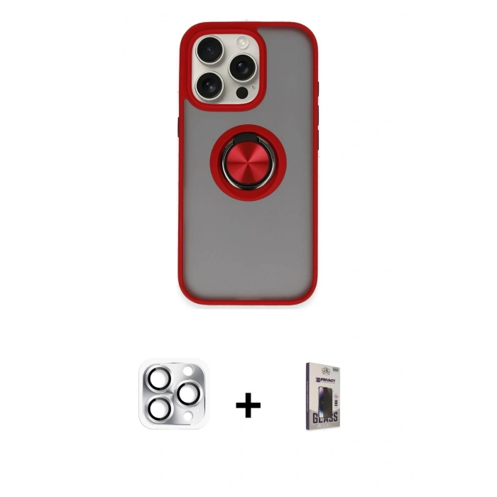 MARSİLYAN™- iPhone 16 Pro Max Kılıf Yörünge Çizgi - Siyah Bilvis Hayalet Cam Ekran Koruyucu + Pers Alüminyum Kamera Lens - GS