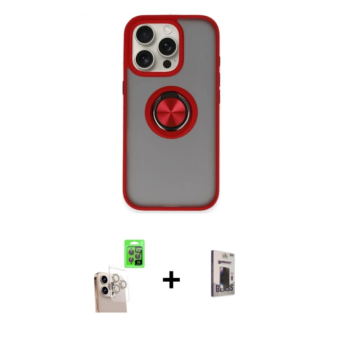 MARSİLYAN™- iPhone 16 Pro Max Kılıf Yörünge Çizgi - Siyah Bilvis Hayalet Cam Ekran Koruyucu + Raze Metal Kamera Lens - NLGY
