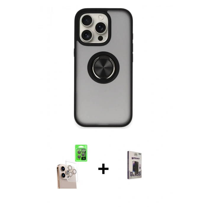 MARSİLYAN™- iPhone 16 Pro Max Kılıf Yörünge Çizgi - Siyah Bilvis Hayalet Cam Ekran Koruyucu + Raze Metal Kamera Lens - NLGY