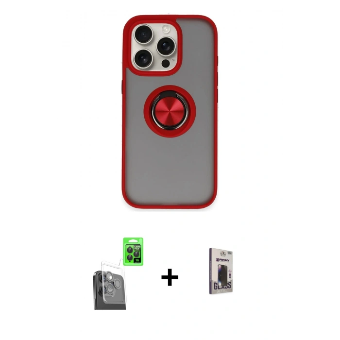 MARSİLYAN™- iPhone 16 Pro Max Kılıf Yörünge Çizgi - Siyah Bilvis Hayalet Cam Ekran Koruyucu + Siyah Raze Metal Kamera Lens