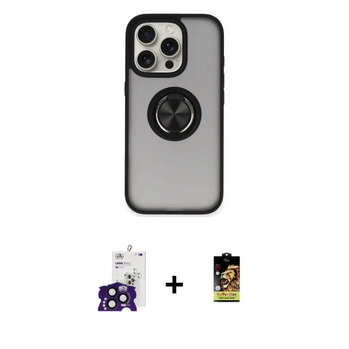 MARSİLYAN™- iPhone 16 Pro Max Kılıf Yörünge Çizgi - Siyah Buffer Cam Ekran Koruyucu + Bilvis Titan Kamera Lens - SH