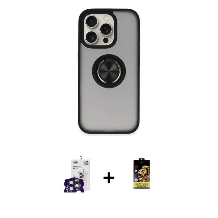MARSİLYAN™- iPhone 16 Pro Max Kılıf Yörünge Çizgi - Siyah Buffer Cam Ekran Koruyucu + Bilvis Titan Kamera Lens - TMGI
