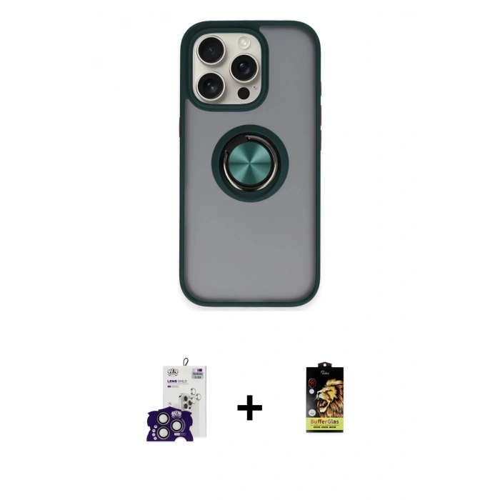 MARSİLYAN™- iPhone 16 Pro Max Kılıf Yörünge Çizgi - Siyah Buffer Cam Ekran Koruyucu + Bilvis Titan Kamera Lens - TMGI