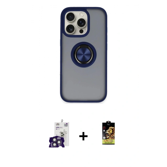 MARSİLYAN™- iPhone 16 Pro Max Kılıf Yörünge Çizgi - Siyah Buffer Cam Ekran Koruyucu + Bilvis Titan Kamera Lens - TMGI