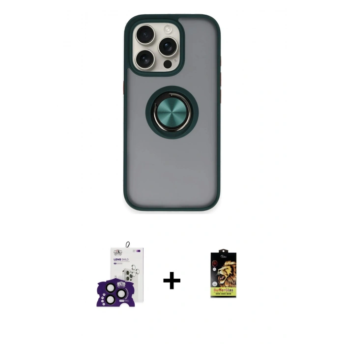 MARSİLYAN™- iPhone 16 Pro Max Kılıf Yörünge Çizgi - Siyah Buffer Cam Ekran Koruyucu + Bilvis Titan Kamera Lens - SH