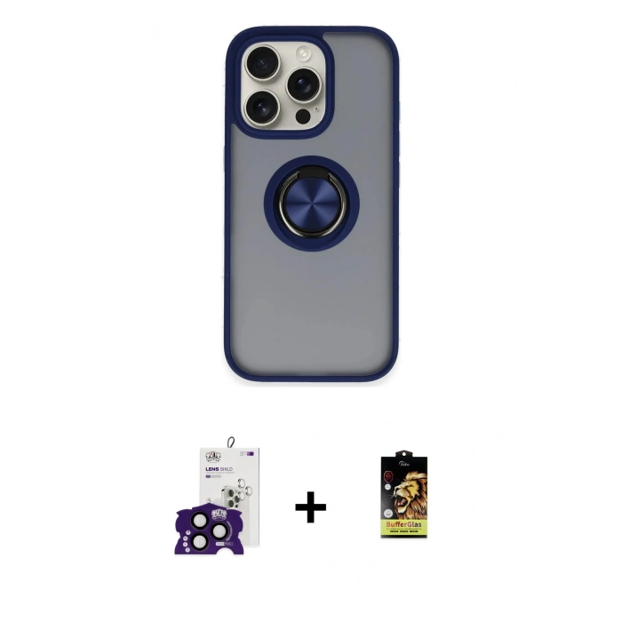 MARSİLYAN™- iPhone 16 Pro Max Kılıf Yörünge Çizgi - Siyah Buffer Cam Ekran Koruyucu + Bilvis Titan Kamera Lens - SH