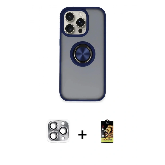 MARSİLYAN™- iPhone 16 Pro Max Kılıf Yörünge Çizgi - Siyah Buffer Cam Ekran Koruyucu + Pers Alüminyum Kamera Lens - GI