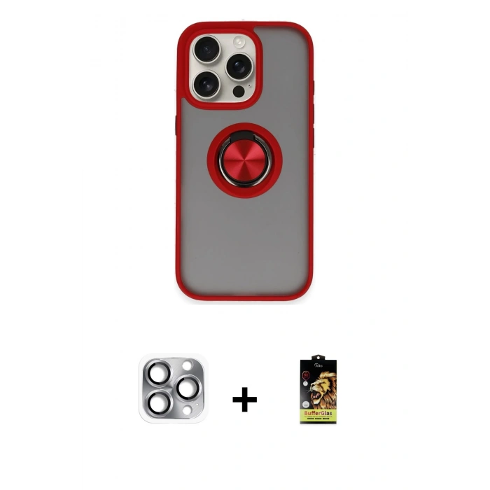 MARSİLYAN™- iPhone 16 Pro Max Kılıf Yörünge Çizgi - Siyah Buffer Cam Ekran Koruyucu + Pers Alüminyum Kamera Lens - GI