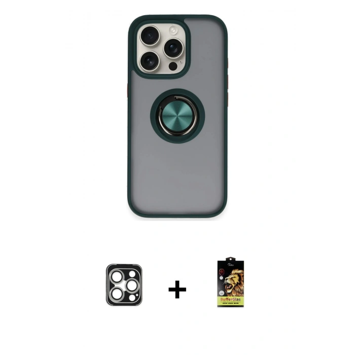 MARSİLYAN™- iPhone 16 Pro Max Kılıf Yörünge Çizgi - Siyah Buffer Cam Ekran Koruyucu + Gümüş PVD Metal Kamera Lens