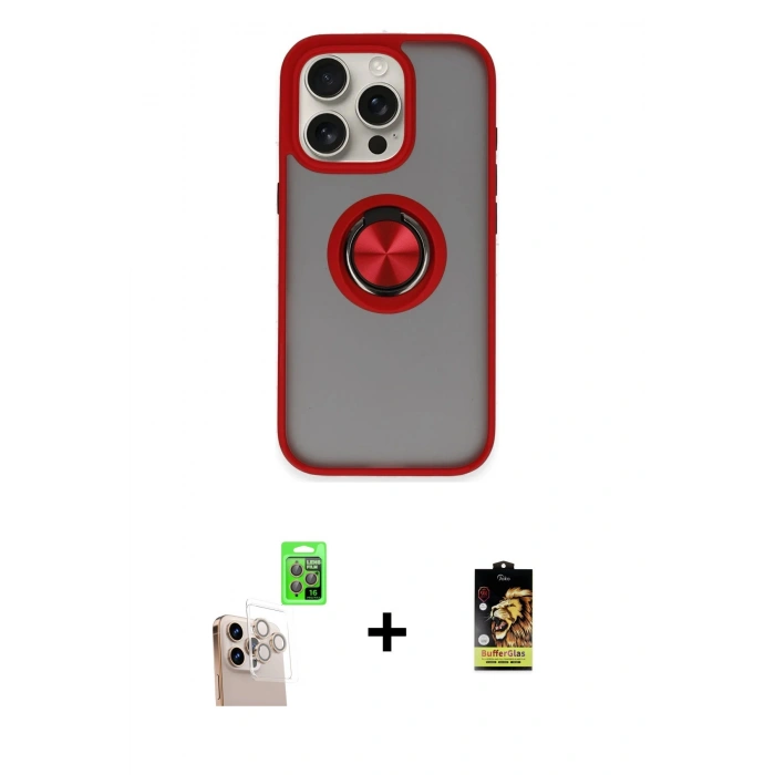 MARSİLYAN™- iPhone 16 Pro Max Kılıf Yörünge Çizgi - Siyah Buffer Cam Ekran Koruyucu + Natural Grey Raze Metal Kamera Lens