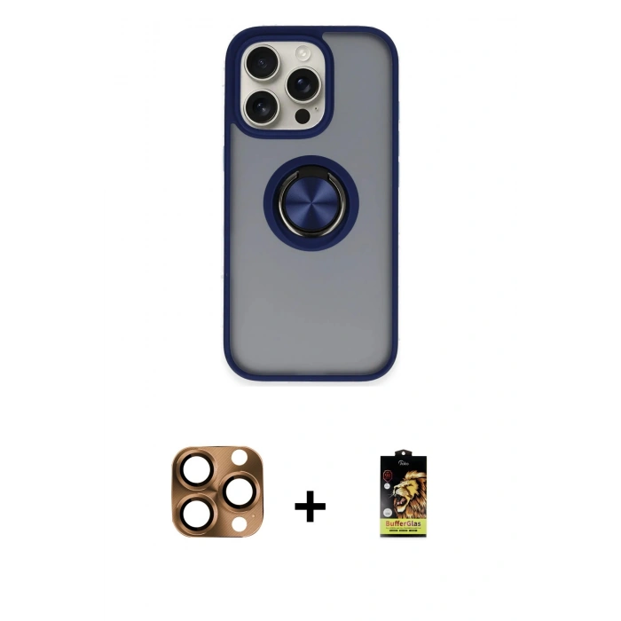 MARSİLYAN™- iPhone 16 Pro Max Kılıf Yörünge Çizgi - Siyah Buffer Cam Ekran Koruyucu + Pers Alüminyum Kamera Lens - CLTM