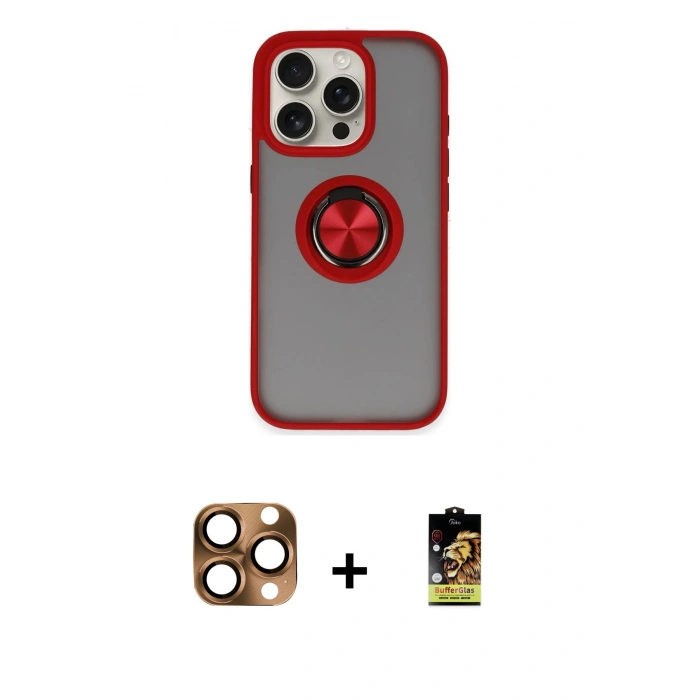 MARSİLYAN™- iPhone 16 Pro Max Kılıf Yörünge Çizgi - Siyah Buffer Cam Ekran Koruyucu + Pers Alüminyum Kamera Lens - CLTM