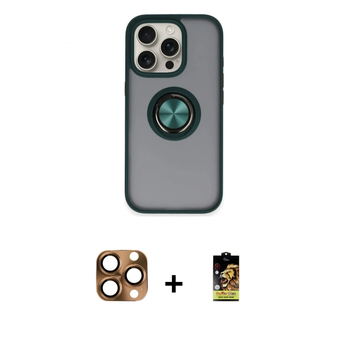 MARSİLYAN™- iPhone 16 Pro Max Kılıf Yörünge Çizgi - Siyah Buffer Cam Ekran Koruyucu + Pers Alüminyum Kamera Lens - CLTM
