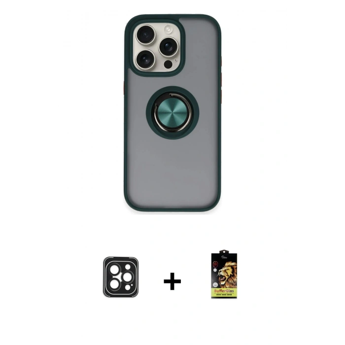 MARSİLYAN™- iPhone 16 Pro Max Kılıf Yörünge Çizgi - Siyah Buffer Cam Ekran Koruyucu + PVD Metal Kamera Lens - SH
