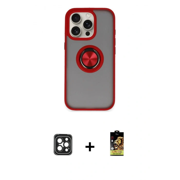MARSİLYAN™- iPhone 16 Pro Max Kılıf Yörünge Çizgi - Siyah Buffer Cam Ekran Koruyucu + PVD Metal Kamera Lens - SH