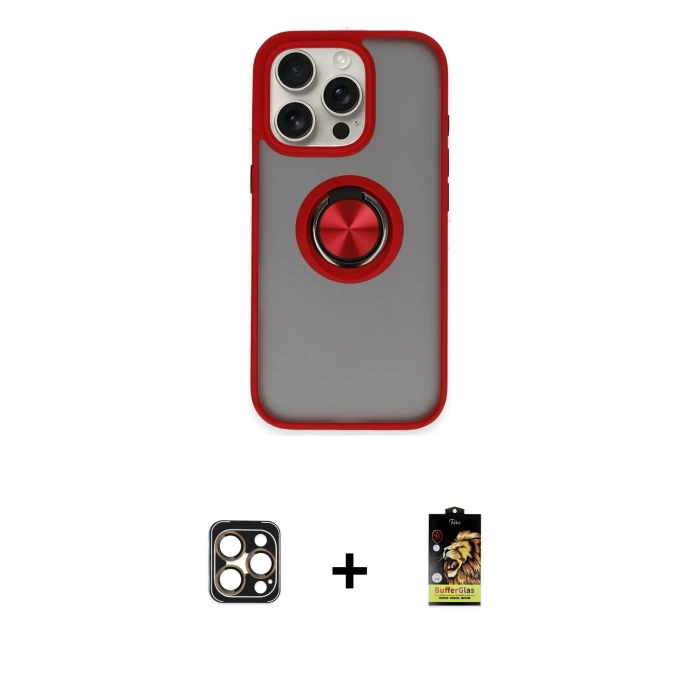 MARSİLYAN™- iPhone 16 Pro Max Kılıf Yörünge Çizgi - Siyah Buffer Cam Ekran Koruyucu + PVD Metal Kamera Lens - GD