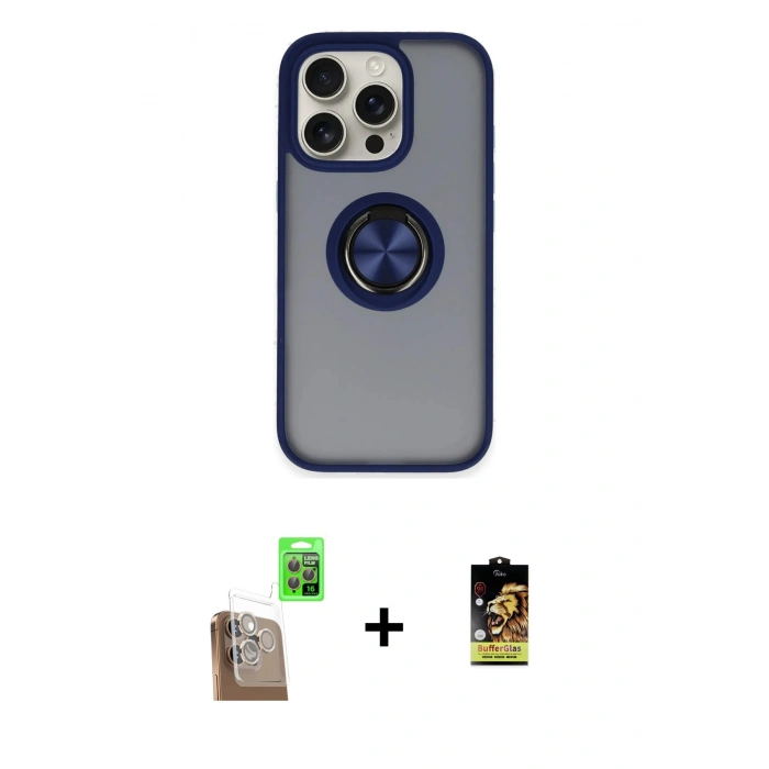 MARSİLYAN™- iPhone 16 Pro Max Kılıf Yörünge Çizgi - Siyah Buffer Cam Ekran Koruyucu + Raze Metal Kamera Lens - CLTM