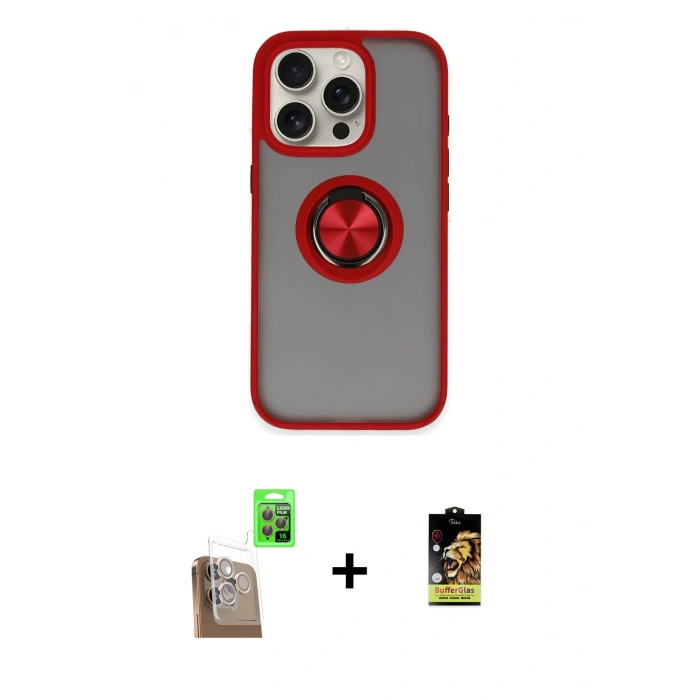 MARSİLYAN™- iPhone 16 Pro Max Kılıf Yörünge Çizgi - Siyah Buffer Cam Ekran Koruyucu + Raze Metal Kamera Lens - CLTM
