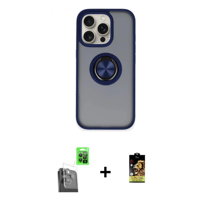 MARSİLYAN™- iPhone 16 Pro Max Kılıf Yörünge Çizgi - Siyah Buffer Cam Ekran Koruyucu + Raze Metal Kamera Lens - SH
