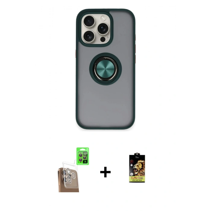 MARSİLYAN™- iPhone 16 Pro Max Kılıf Yörünge Çizgi - Siyah Buffer Cam Ekran Koruyucu + Raze Metal Kamera Lens - CLTM