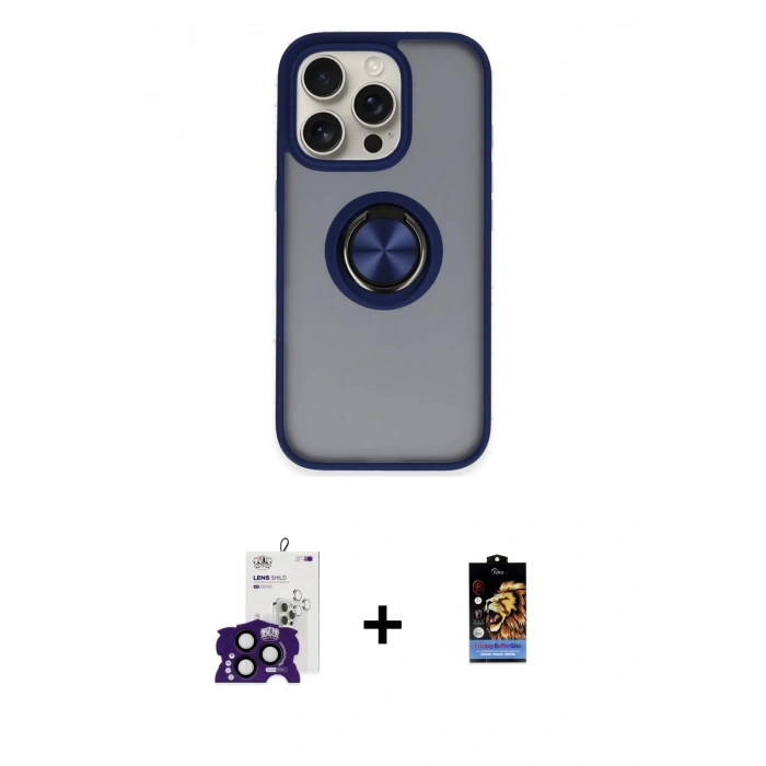 MARSİLYAN™- iPhone 16 Pro Max Kılıf Yörünge Çizgi - Siyah Buffer Hayalet Cam Ekran Koruyucu + Bilvis Titan Kamera Lens - SH