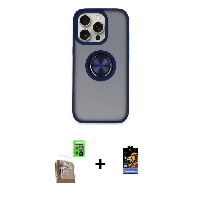 MARSİLYAN™- iPhone 16 Pro Max Kılıf Yörünge Çizgi - Siyah Buffer Hayalet Cam Ekran Koruyucu + Raze Metal Kamera Lens - CLTM