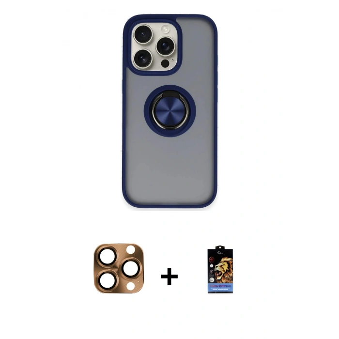 MARSİLYAN™- iPhone 16 Pro Max Kılıf Yörünge Çizgi - Siyah Buffer Hayalet Cam Ekran Koruyucu + Çöl Titanyum Pers Alüminyum Kamera Lens