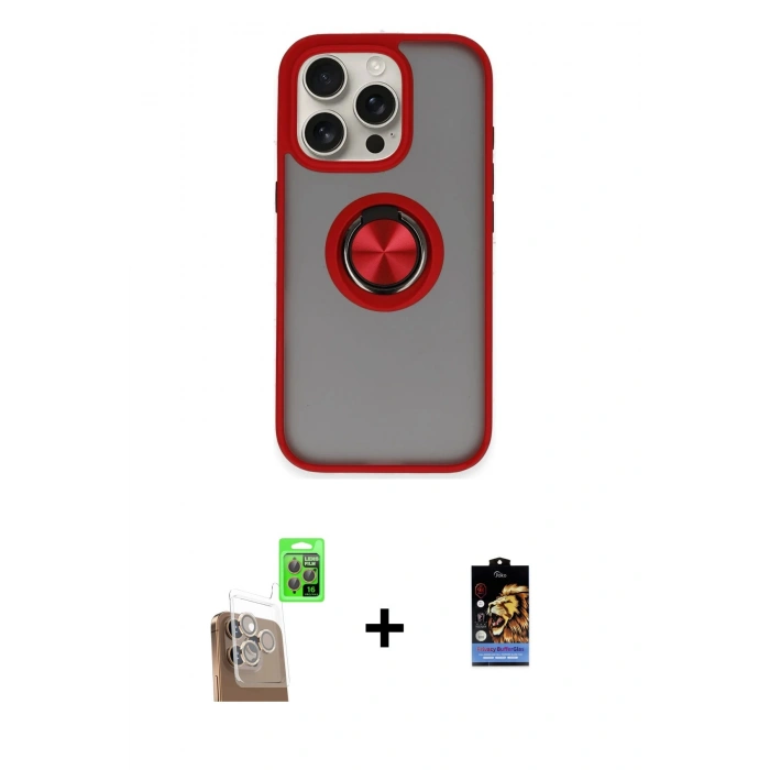 MARSİLYAN™- iPhone 16 Pro Max Kılıf Yörünge Çizgi - Siyah Buffer Hayalet Cam Ekran Koruyucu + Raze Metal Kamera Lens - CLTM