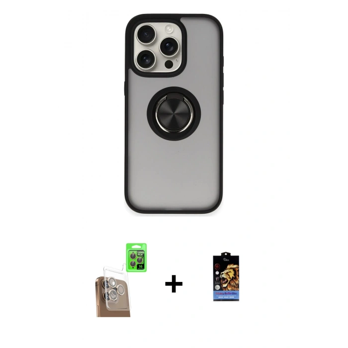 MARSİLYAN™- iPhone 16 Pro Max Kılıf Yörünge Çizgi - Siyah Buffer Hayalet Cam Ekran Koruyucu + Raze Metal Kamera Lens - CLTM