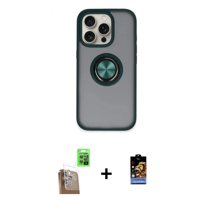 MARSİLYAN™- iPhone 16 Pro Max Kılıf Yörünge Çizgi - Siyah Buffer Hayalet Cam Ekran Koruyucu + Raze Metal Kamera Lens - CLTM