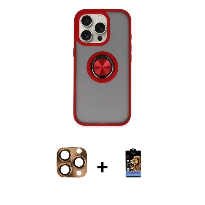 MARSİLYAN™- iPhone 16 Pro Max Kılıf Yörünge Çizgi - Siyah Buffer Hayalet Cam Ekran Koruyucu + Çöl Titanyum Pers Alüminyum Kamera Lens