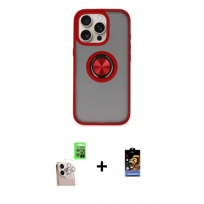 MARSİLYAN™- iPhone 16 Pro Max Kılıf Yörünge Çizgi - Siyah Buffer Hayalet Cam Ekran Koruyucu + Raze Metal Kamera Lens - NLGY