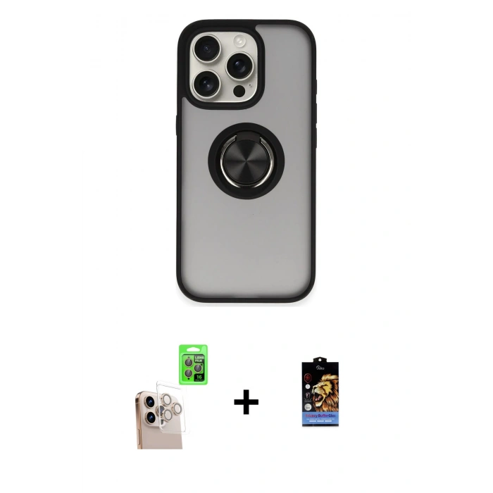 MARSİLYAN™- iPhone 16 Pro Max Kılıf Yörünge Çizgi - Siyah Buffer Hayalet Cam Ekran Koruyucu + Raze Metal Kamera Lens - NLGY