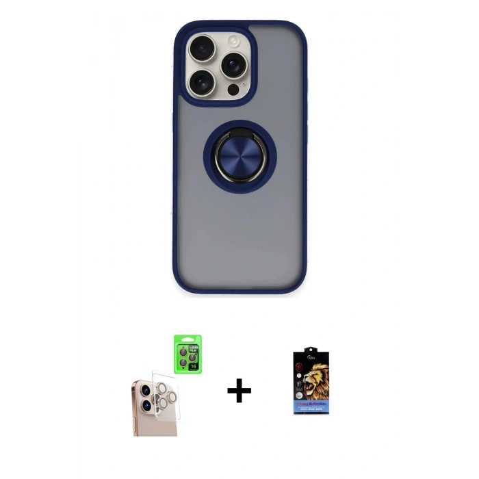 MARSİLYAN™- iPhone 16 Pro Max Kılıf Yörünge Çizgi - Siyah Buffer Hayalet Cam Ekran Koruyucu + Raze Metal Kamera Lens - NLGY