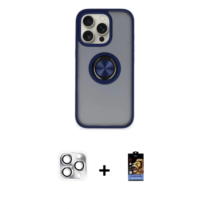 MARSİLYAN™- iPhone 16 Pro Max Kılıf Yörünge Çizgi - Siyah Buffer Hayalet Cam Ekran Koruyucu + Pers Alüminyum Kamera Lens - GS