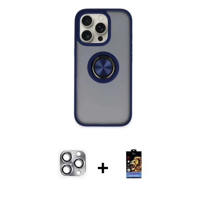 MARSİLYAN™- iPhone 16 Pro Max Kılıf Yörünge Çizgi - Siyah Buffer Hayalet Cam Ekran Koruyucu + Pers Alüminyum Kamera Lens - GI