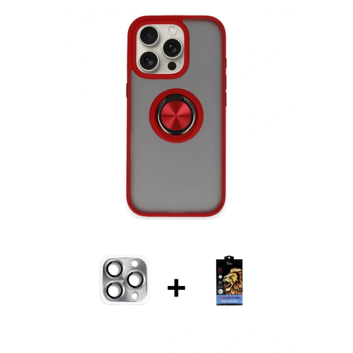 MARSİLYAN™- iPhone 16 Pro Max Kılıf Yörünge Çizgi - Siyah Buffer Hayalet Cam Ekran Koruyucu + Pers Alüminyum Kamera Lens - GI