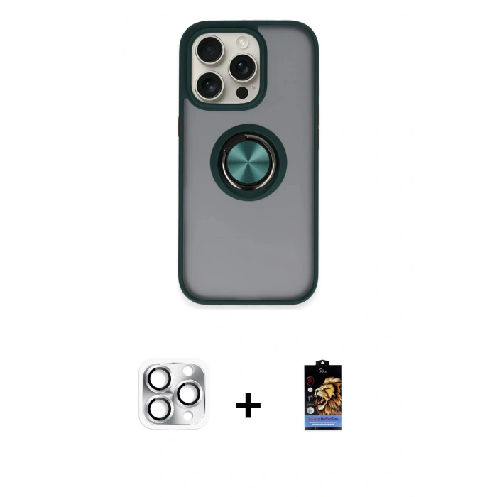 MARSİLYAN™- iPhone 16 Pro Max Kılıf Yörünge Çizgi - Siyah Buffer Hayalet Cam Ekran Koruyucu + Pers Alüminyum Kamera Lens - GS