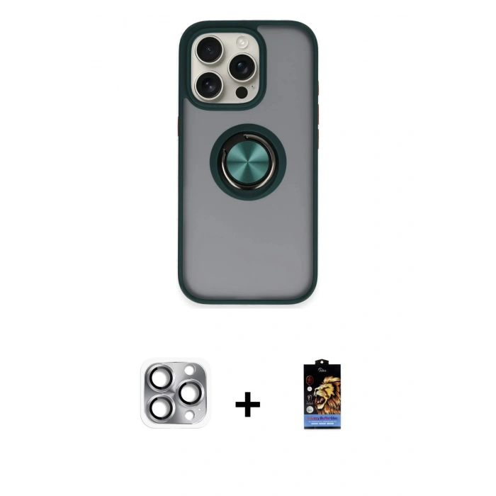 MARSİLYAN™- iPhone 16 Pro Max Kılıf Yörünge Çizgi - Siyah Buffer Hayalet Cam Ekran Koruyucu + Pers Alüminyum Kamera Lens - GI