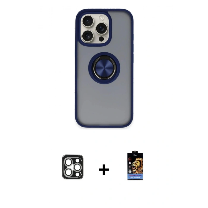 MARSİLYAN™- iPhone 16 Pro Max Kılıf Yörünge Çizgi - Siyah Buffer Hayalet Cam Ekran Koruyucu + PVD Metal Kamera Lens - GS