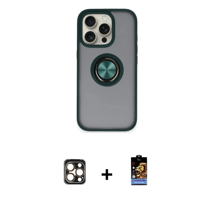 MARSİLYAN™- iPhone 16 Pro Max Kılıf Yörünge Çizgi - Siyah Buffer Hayalet Cam Ekran Koruyucu + PVD Metal Kamera Lens - GD