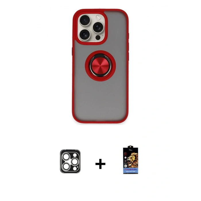 MARSİLYAN™- iPhone 16 Pro Max Kılıf Yörünge Çizgi - Siyah Buffer Hayalet Cam Ekran Koruyucu + PVD Metal Kamera Lens - GS
